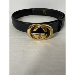 Gucci Brett GG Gold Buckle Black Leather Belt Size 70 28 Made In Italy